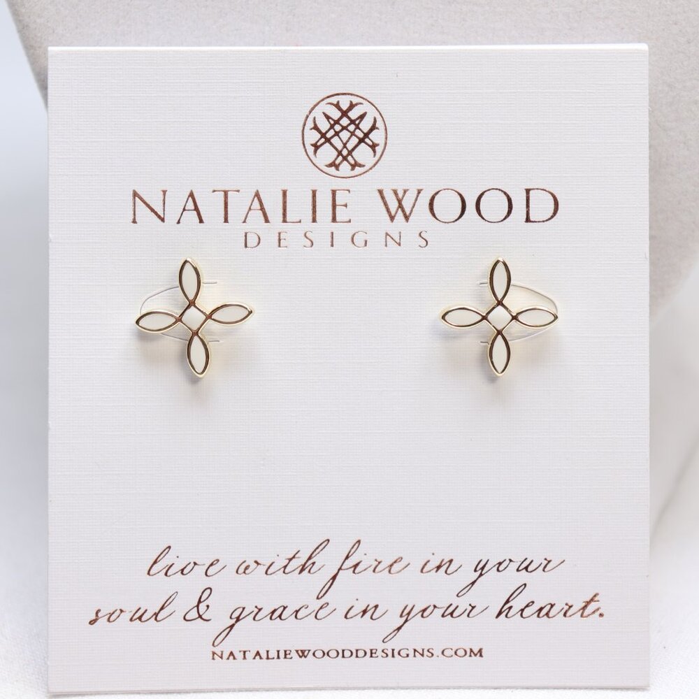 Natalie Wood Designs Gold Tone White Enamel Cross Stud Earrings $50 New